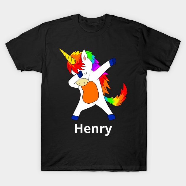 Henry First Name Personalized Dabbing Unicorn T-Shirt by chuhe86